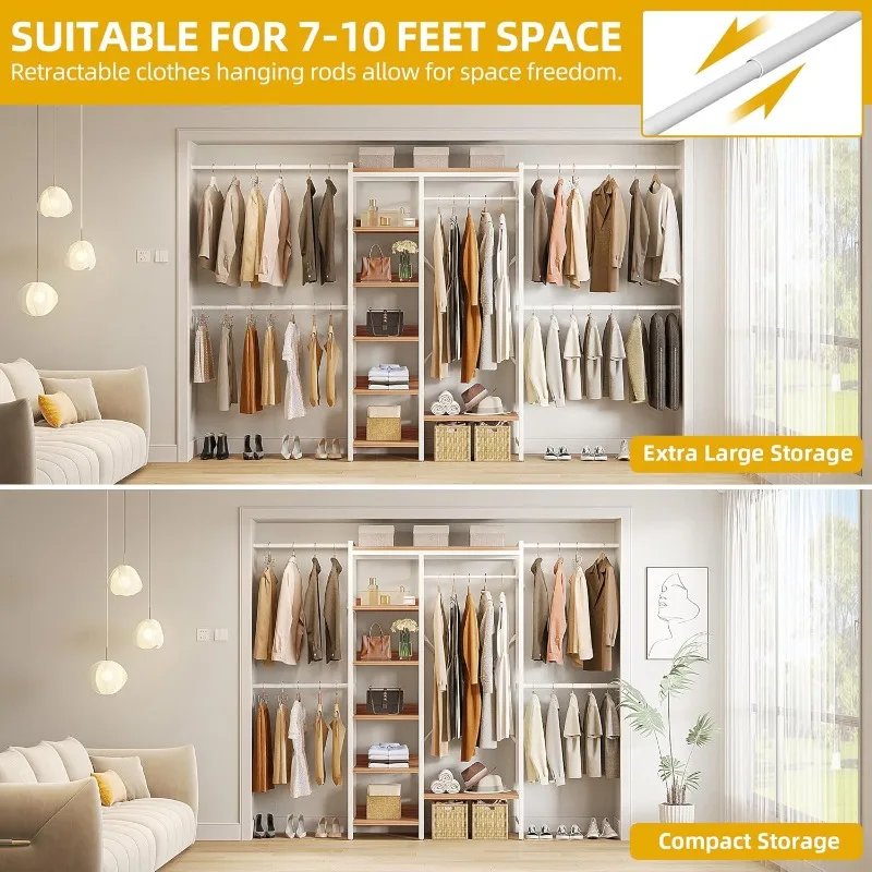 Heavy-Duty Adjustable Walk-In Closet Garment Rack