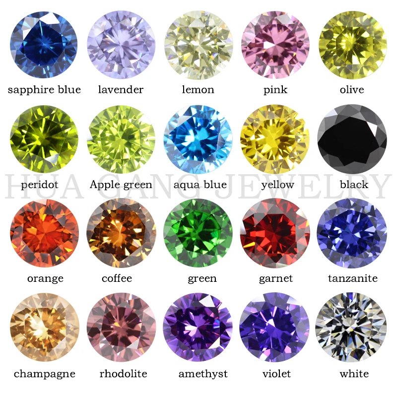 5A Multicolor Round Cubic Zirconia Loose Stones 0.8-12mm
