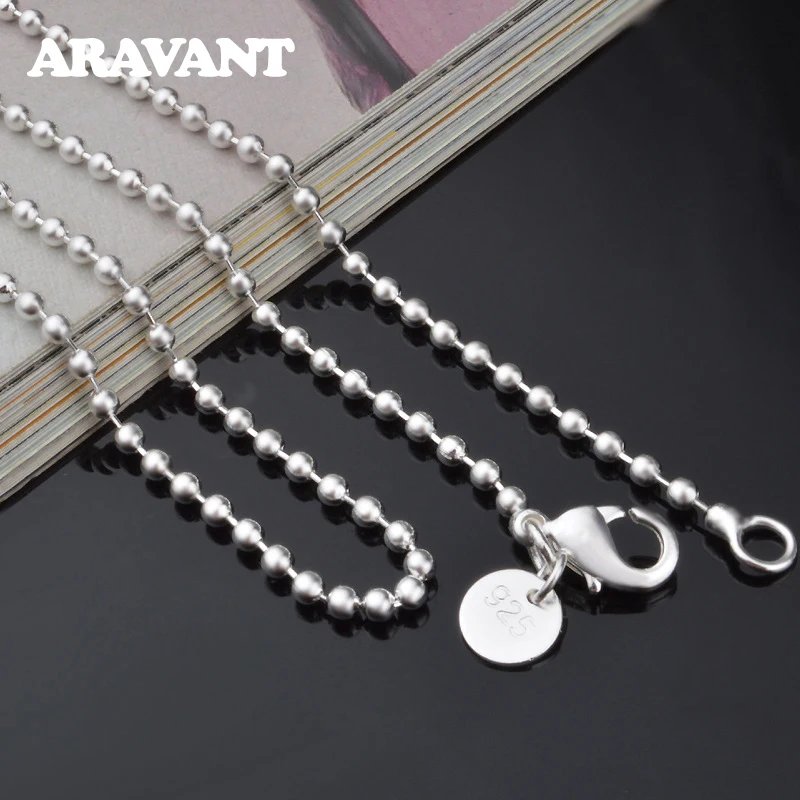 Aravant 925 Sterling Silver 2mm Bead Chain Necklace