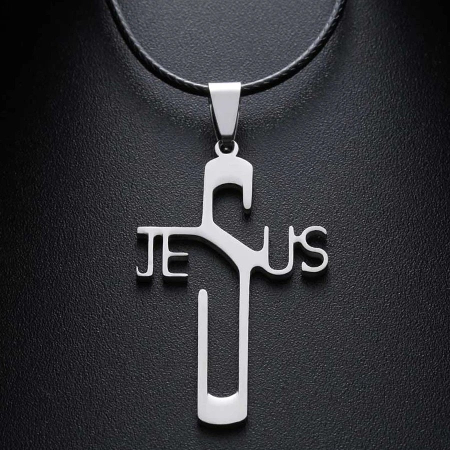 Christian Stainless Steel Jesus Cross Pendant Necklace