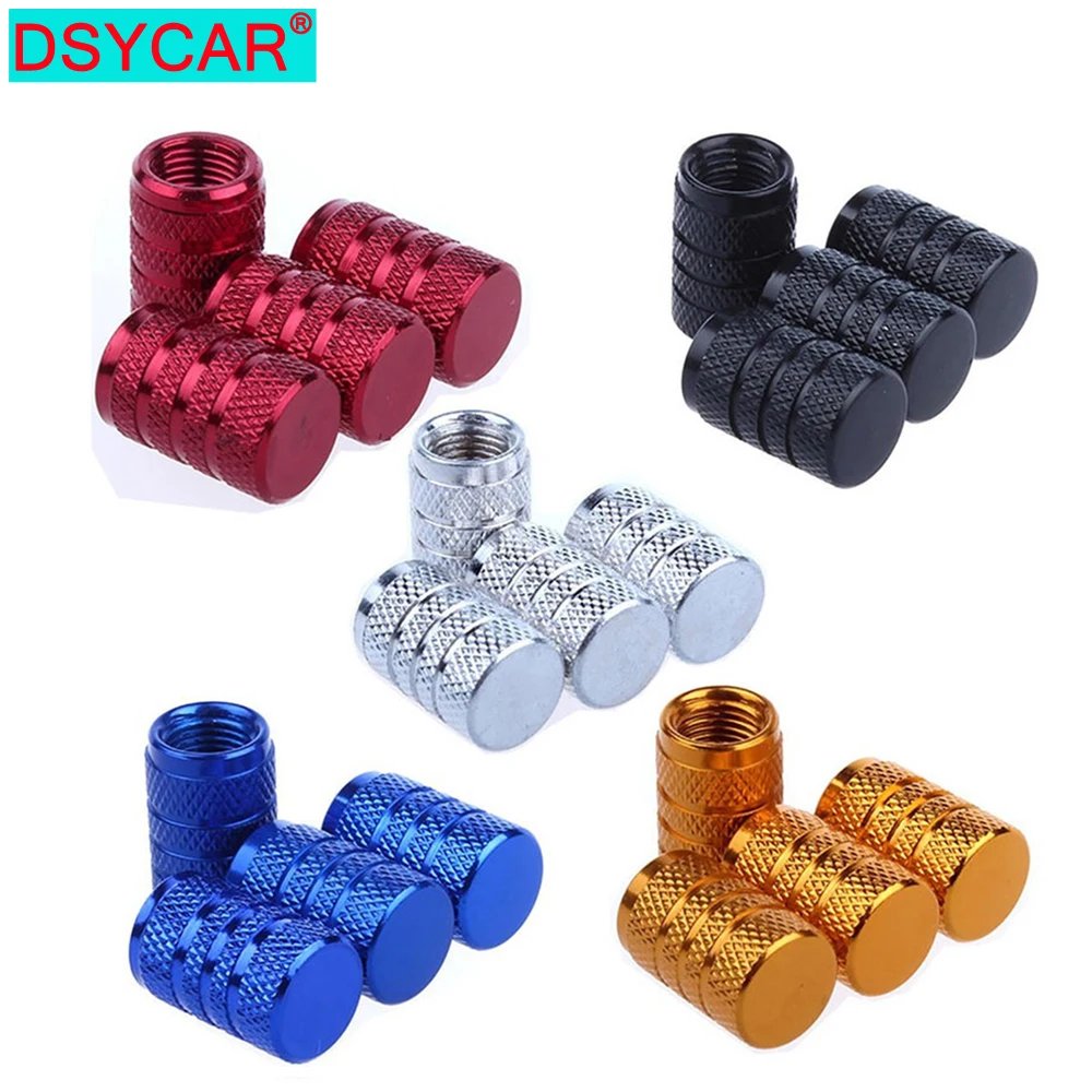 DSYCAR 4-Pack Silver Aluminum Tire Valve Caps for Schrader