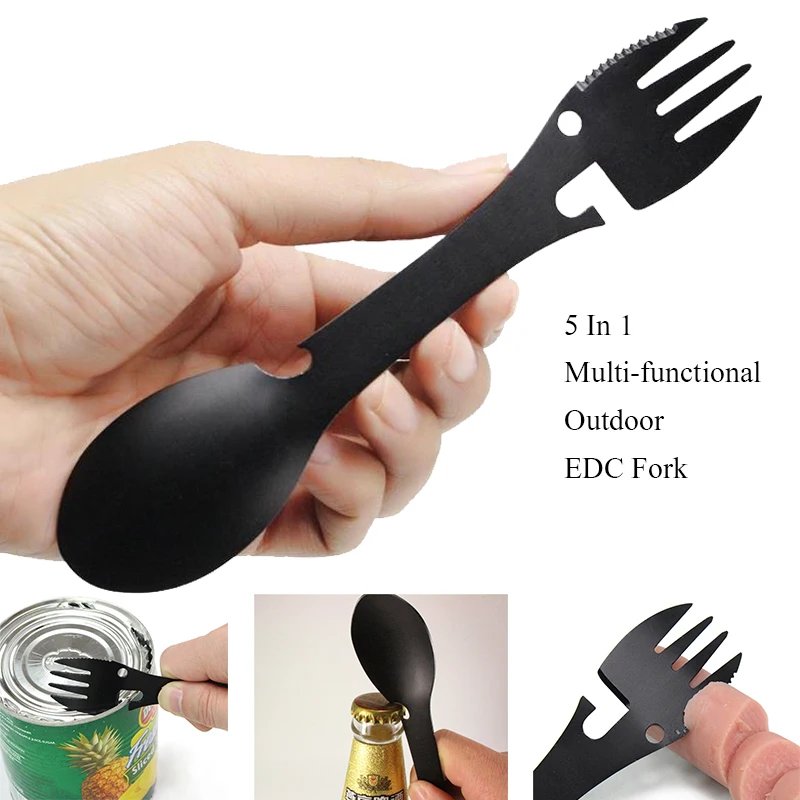 5-in-1 Survival EDC Camping Tool: Fork, Knife & Opener
