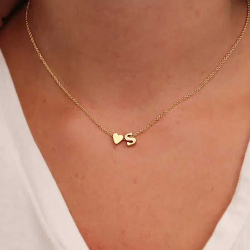 Personalized Dainty Heart Initial Necklace – Gold/Silver