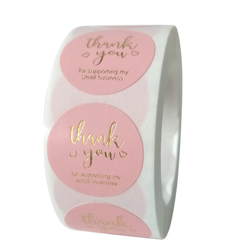 50-Pack Round Pink Thank You Labels for Baking & Packaging