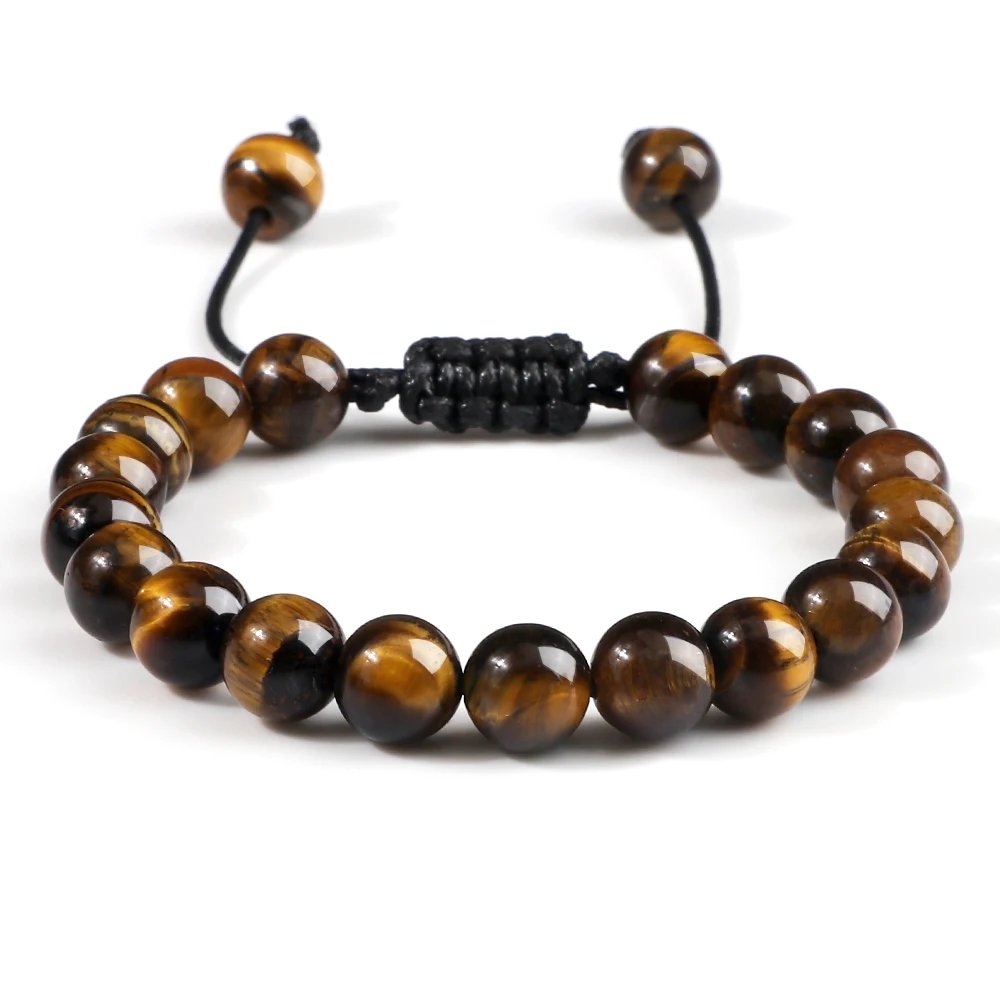 8mm Tiger Eye & Lava Rock Healing Bracelet, Adjustable