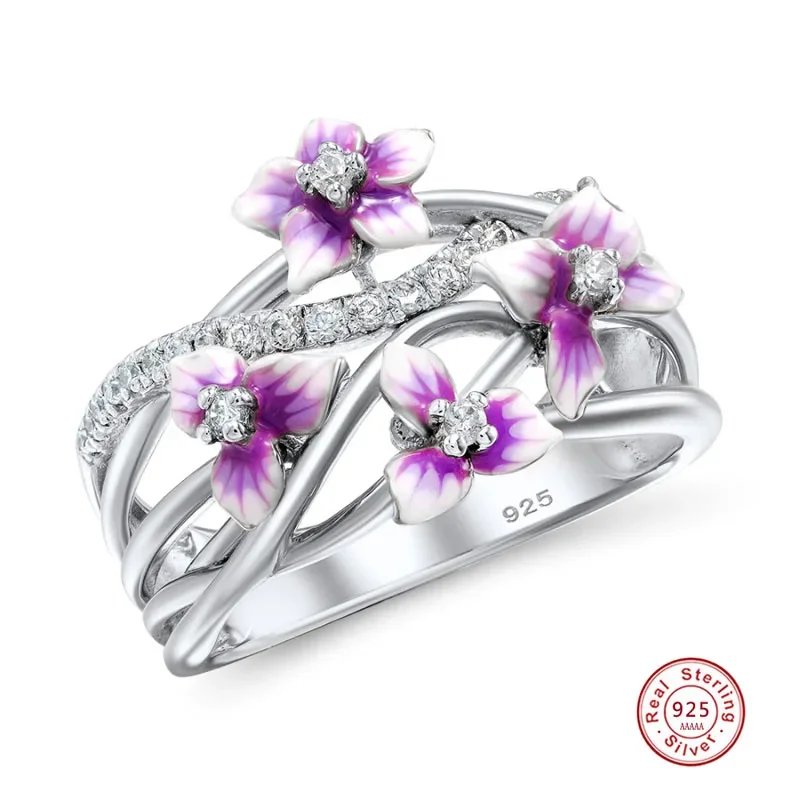 925 Sterling Silver Violet Daisy Zircon Stackable Ring