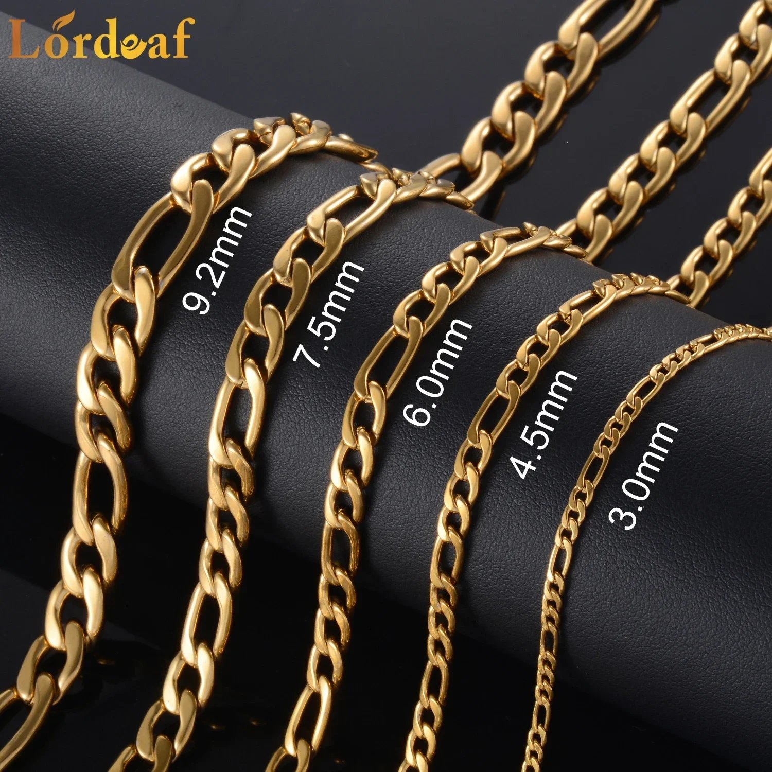 Premium Gold Stainless Steel Figaro Chain Unisex 3-9.5mm