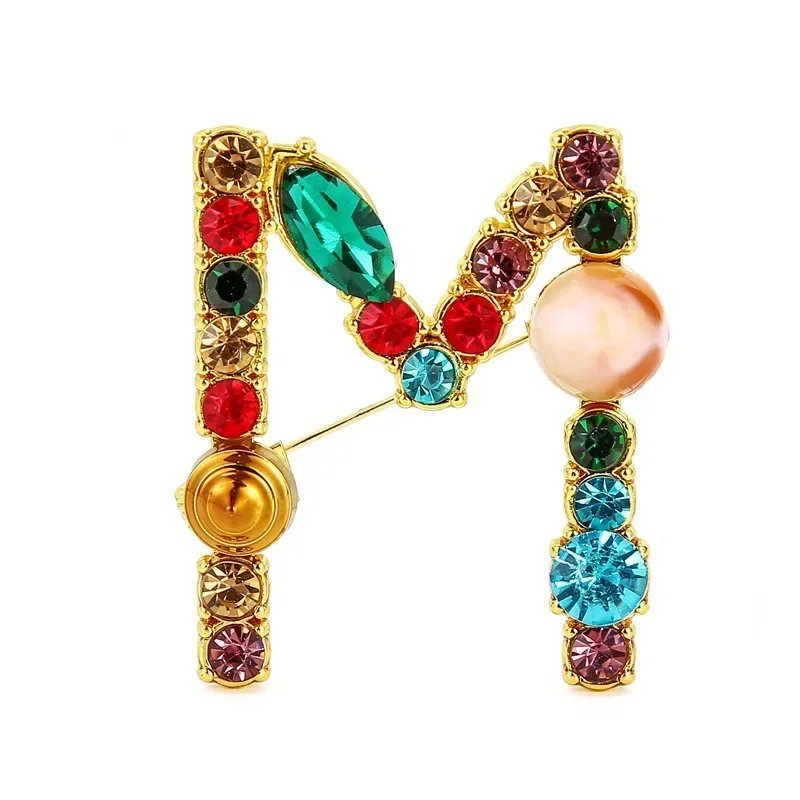 Colorful Rhinestone Letter Brooch – Crystal Lapel Pin