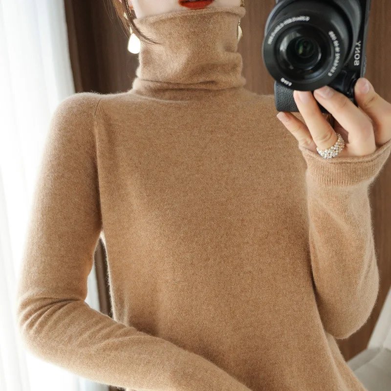 Women’s Cashmere Turtleneck Sweater – Korean Winter Brown
