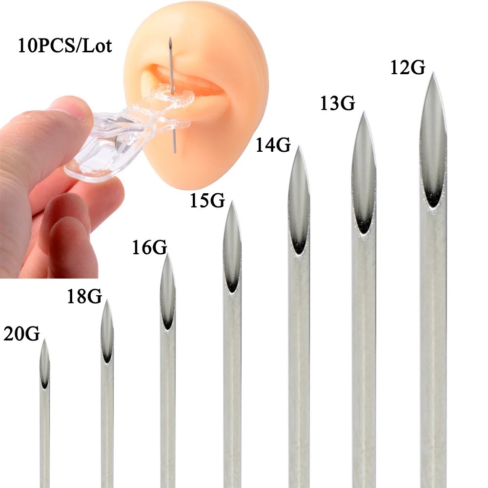 10-Pack Surgical Steel Disposable Piercing Needles 12-20G