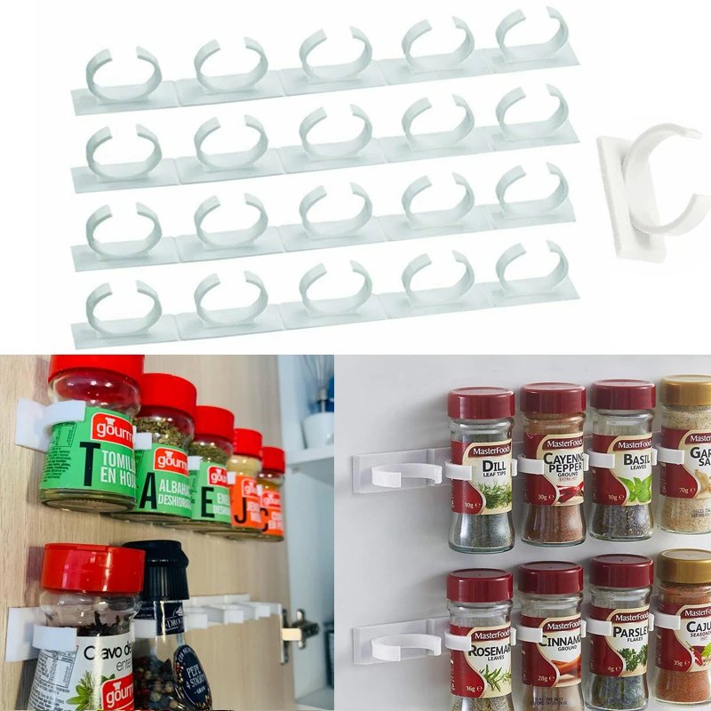 Wall-Mounted Kitchen Spice Rack with Clip Holders (4-Pack)