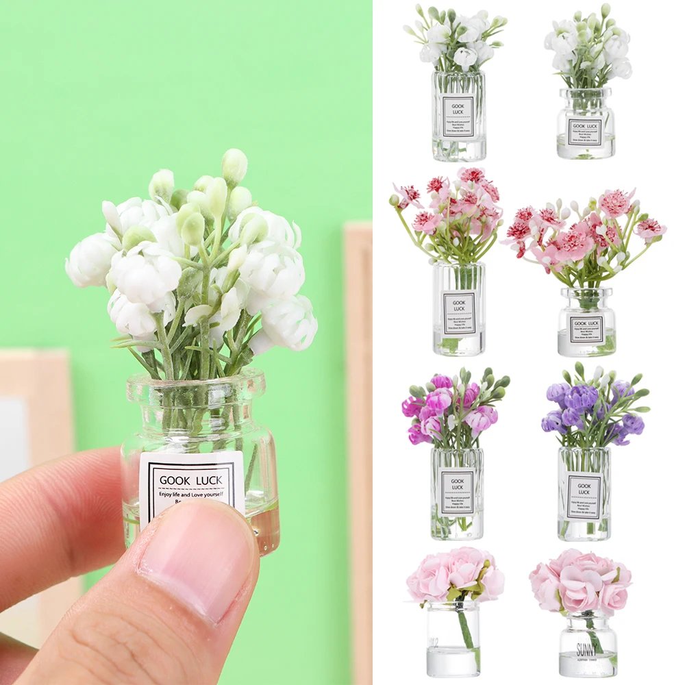 1:12 Mini Flower Vase – Pink Rose & White Jasmine Dollhouse