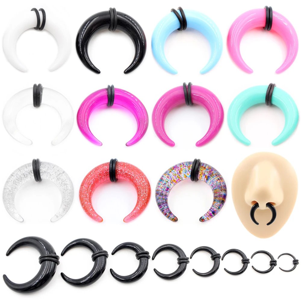2pc Black Acrylic C-Shape Ear Tapers & Septum Pins 1.6-16mm
