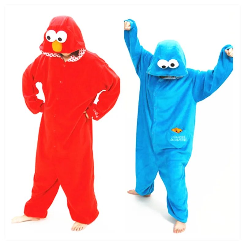 Adult Flannel Cookie Monster & Elmo Kigurumi Onesie