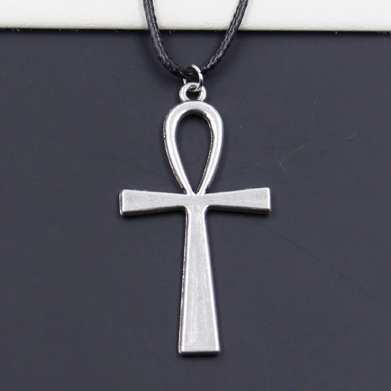 Egyptian Ankh Cross Pendant Black Leather Choker
