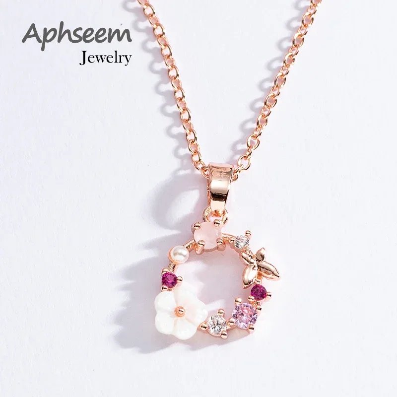 Butterfly Flower Zircon Crystal Pearl Necklace for Women