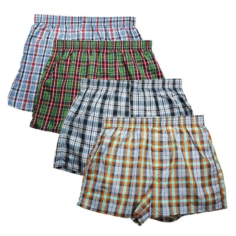 4-Pack Men’s 100% Combed Cotton Plaid Boxers – Loose Fit
