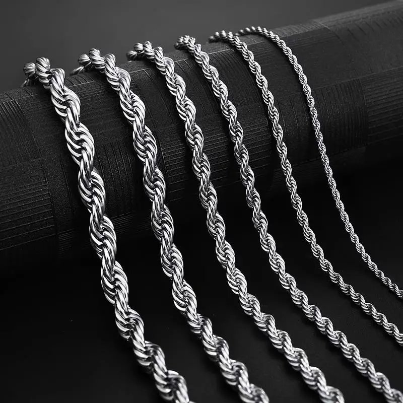 Jiayiqi 2–7mm Stainless Steel Rope Chain Necklace – Silver
