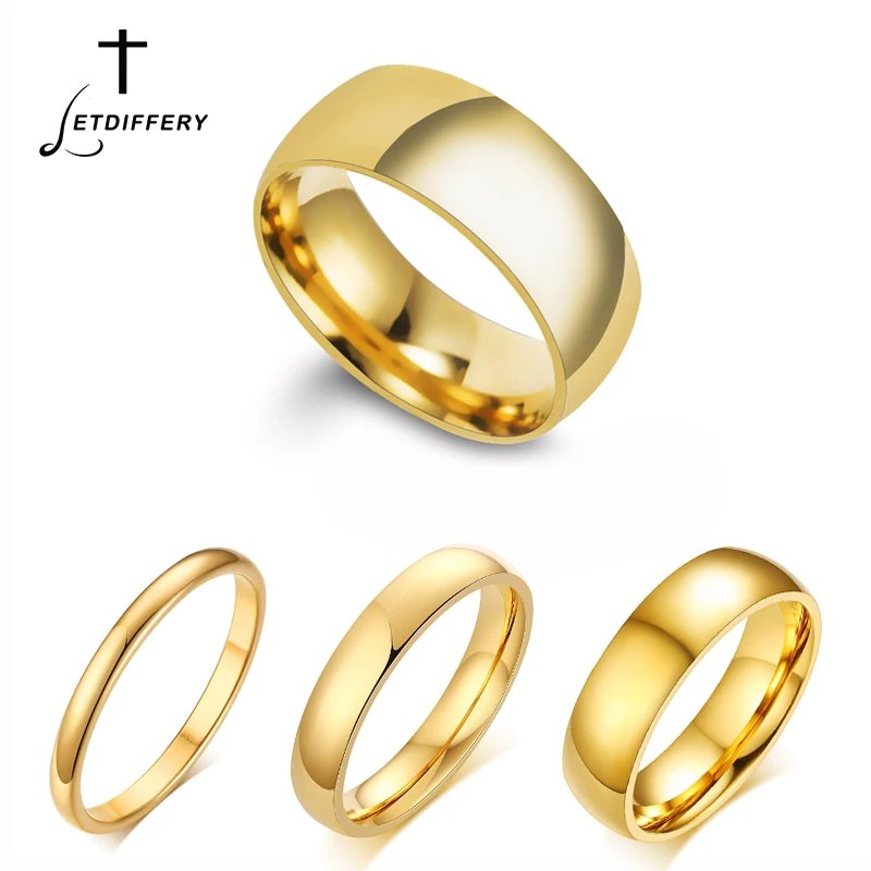 Gold Stainless Steel Couple Wedding Rings – 2/4/6/8mm