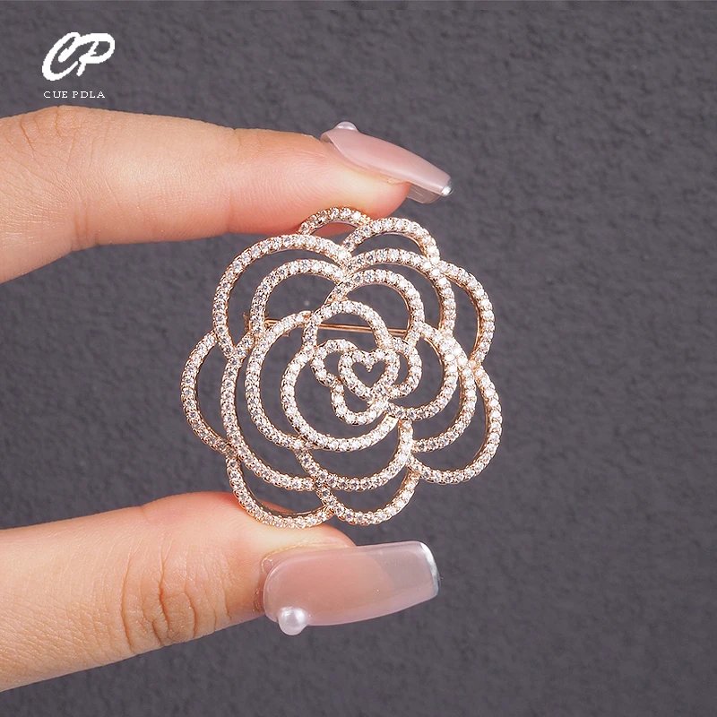 Luxury Camellia Flower Brooch – Scarf Buckle Pin for Women