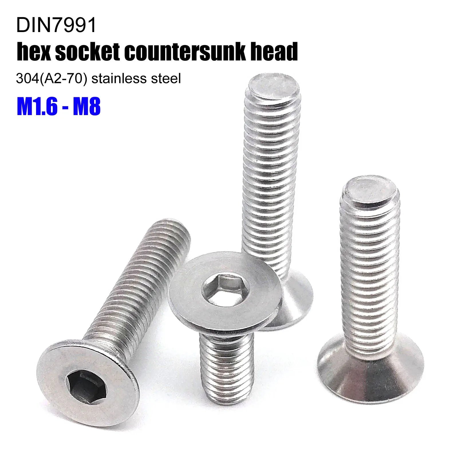 304 Stainless Countersunk Allen Screws DIN7991 M1.6-M8