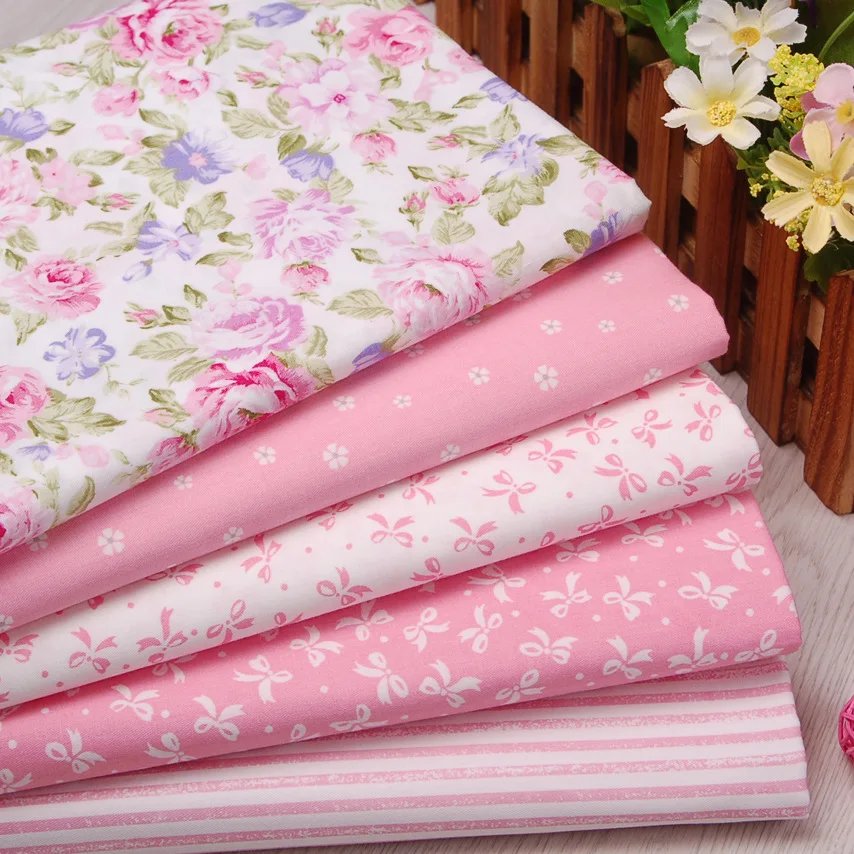 Pink Floral Stripe Cotton Twill Fabric for Baby Quilting