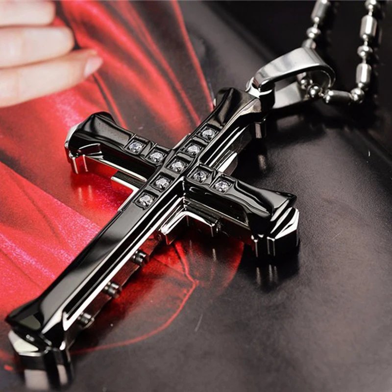 Men’s Zirconia Jesus Cross Pendant – Stainless Steel