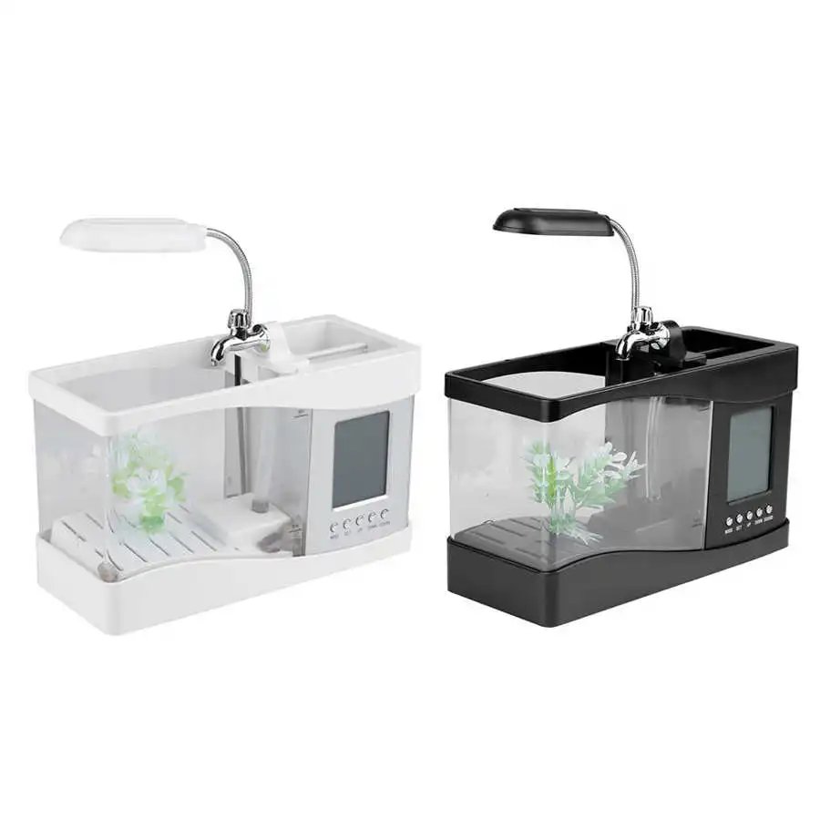 USB Rechargeable Mini Desktop Aquarium with LED & LCD Clock