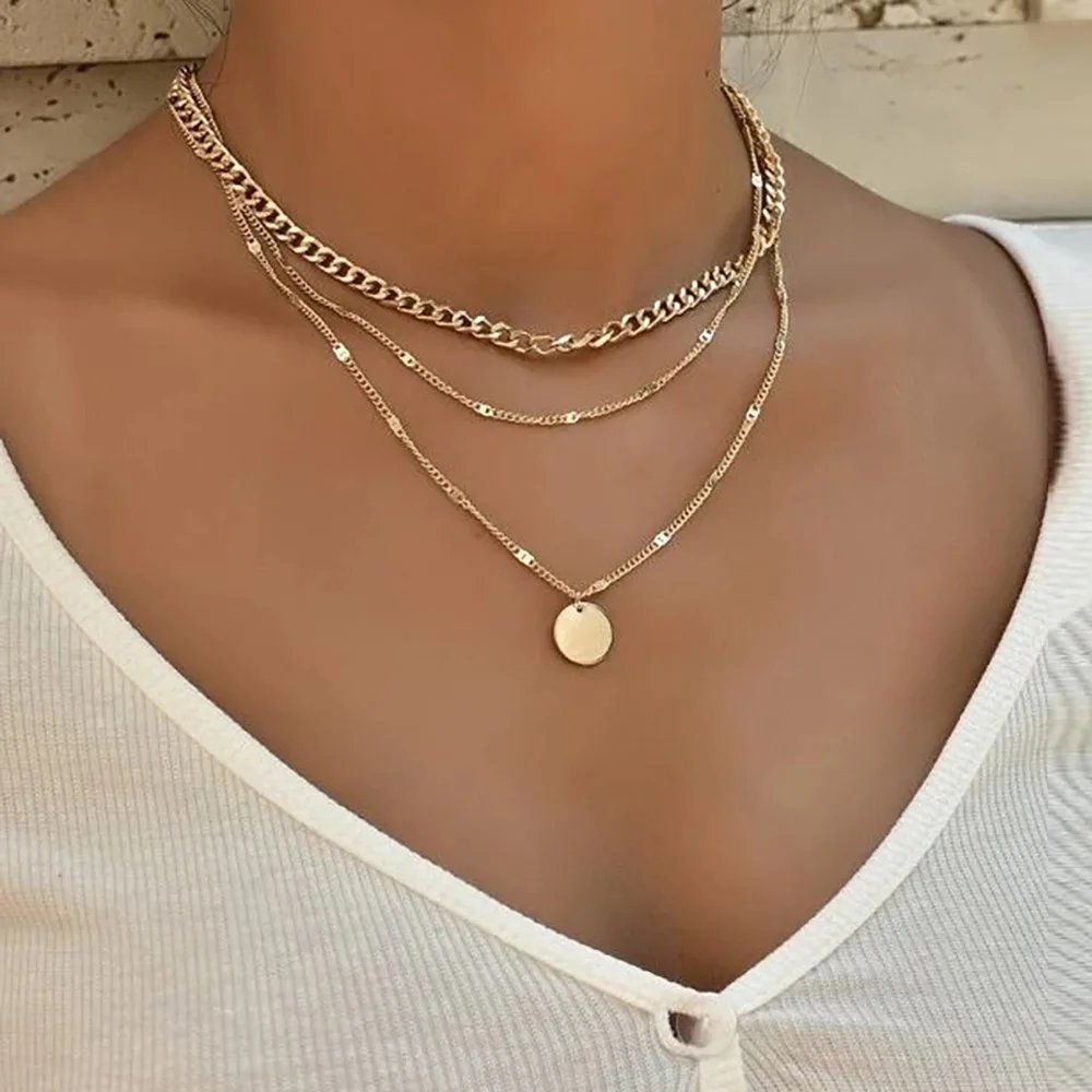 Vintage Gold Layered Pendant Necklace for Women