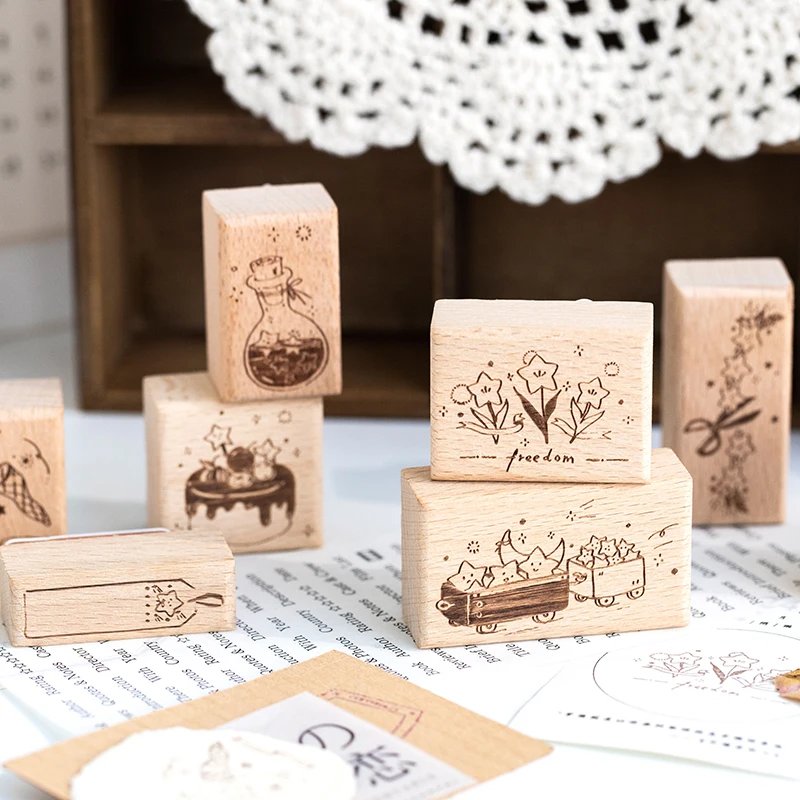 Yoofun Kawaii Star River Wooden Rubber Stamp for Journals