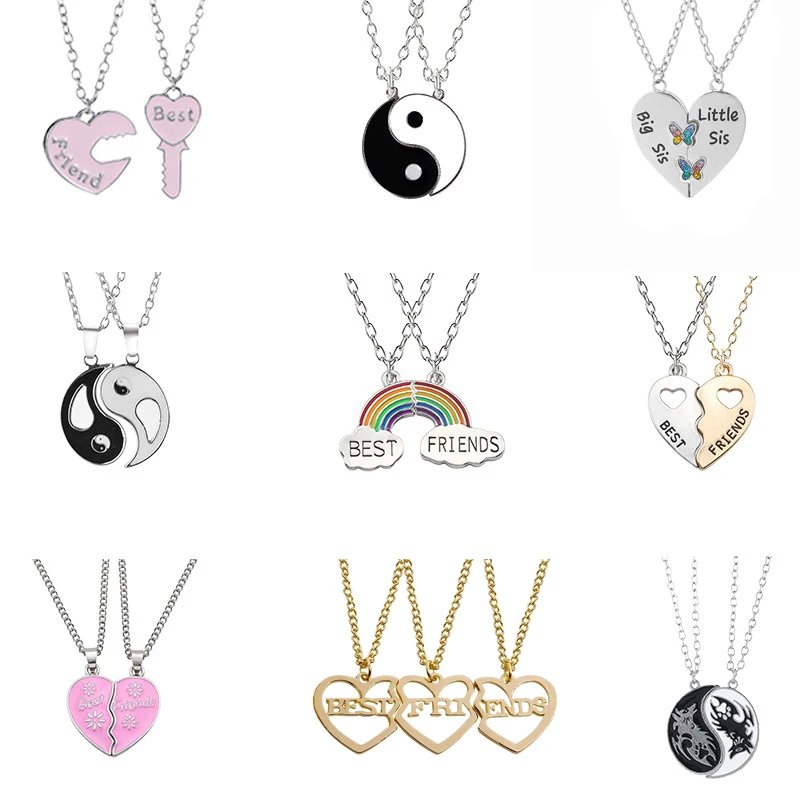 Rainbow Zircon Broken Heart Necklace Set – Best Friends