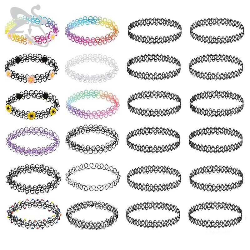 12-Pack Vintage Stretch Tattoo Choker Necklaces for Women