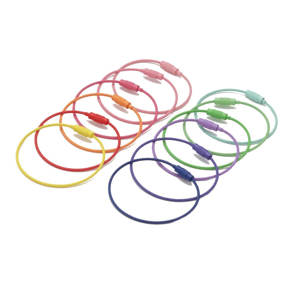 10pcs Stainless Steel Screw-Lock Cable Keychains 155mm