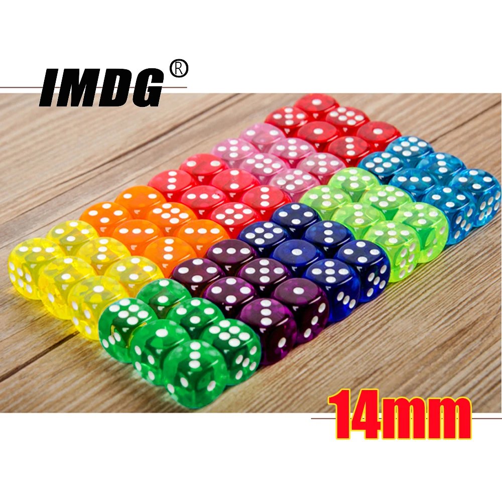 10-Pack 14mm Transparent Acrylic Game Dice – Multicolor