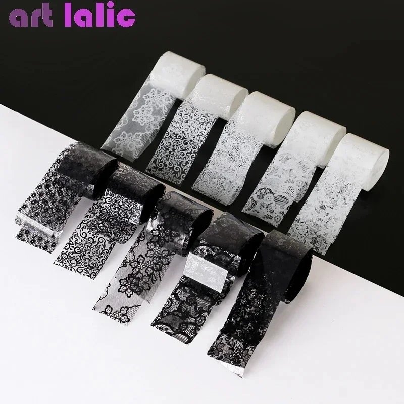 10 Rolls Black & White Lace Nail Art Transfer Foil 2.5x60cm