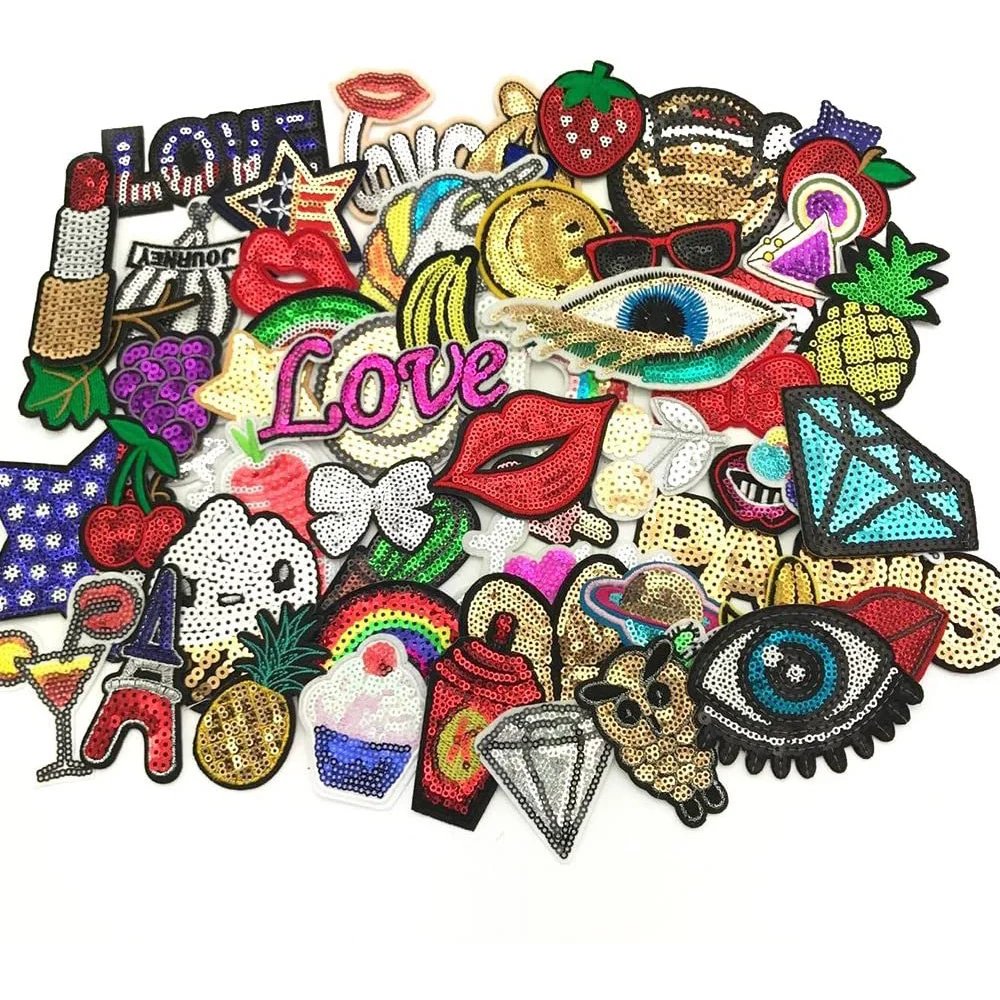 30-Pack Assorted Iron-On/Sew-On Sequin Embroidered Patches