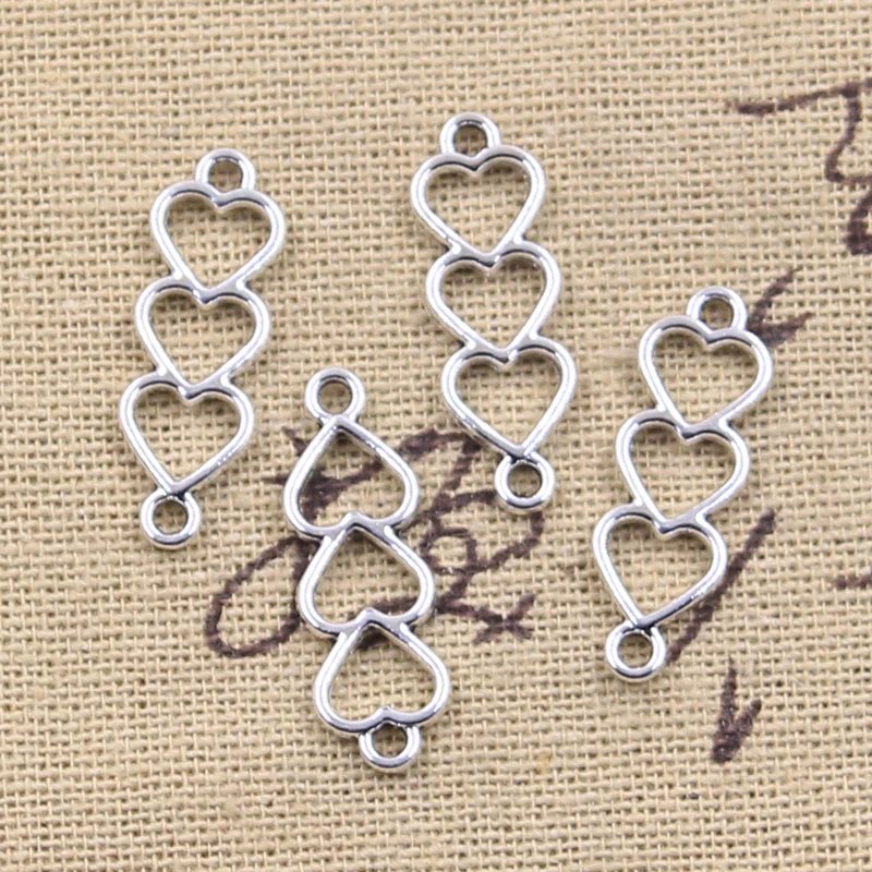 40pcs Antique Silver Heart Connector Charms 24x8mm