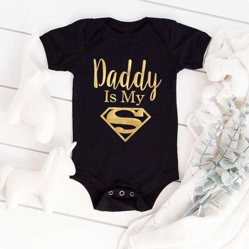 Unisex Gold Daddy Is My Hero Baby Romper Newborn Jumpsuit