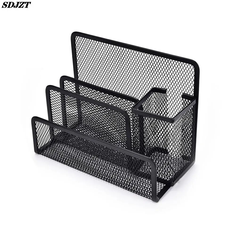 Black Metal Mesh Desk Organizer & Mail File Sorter