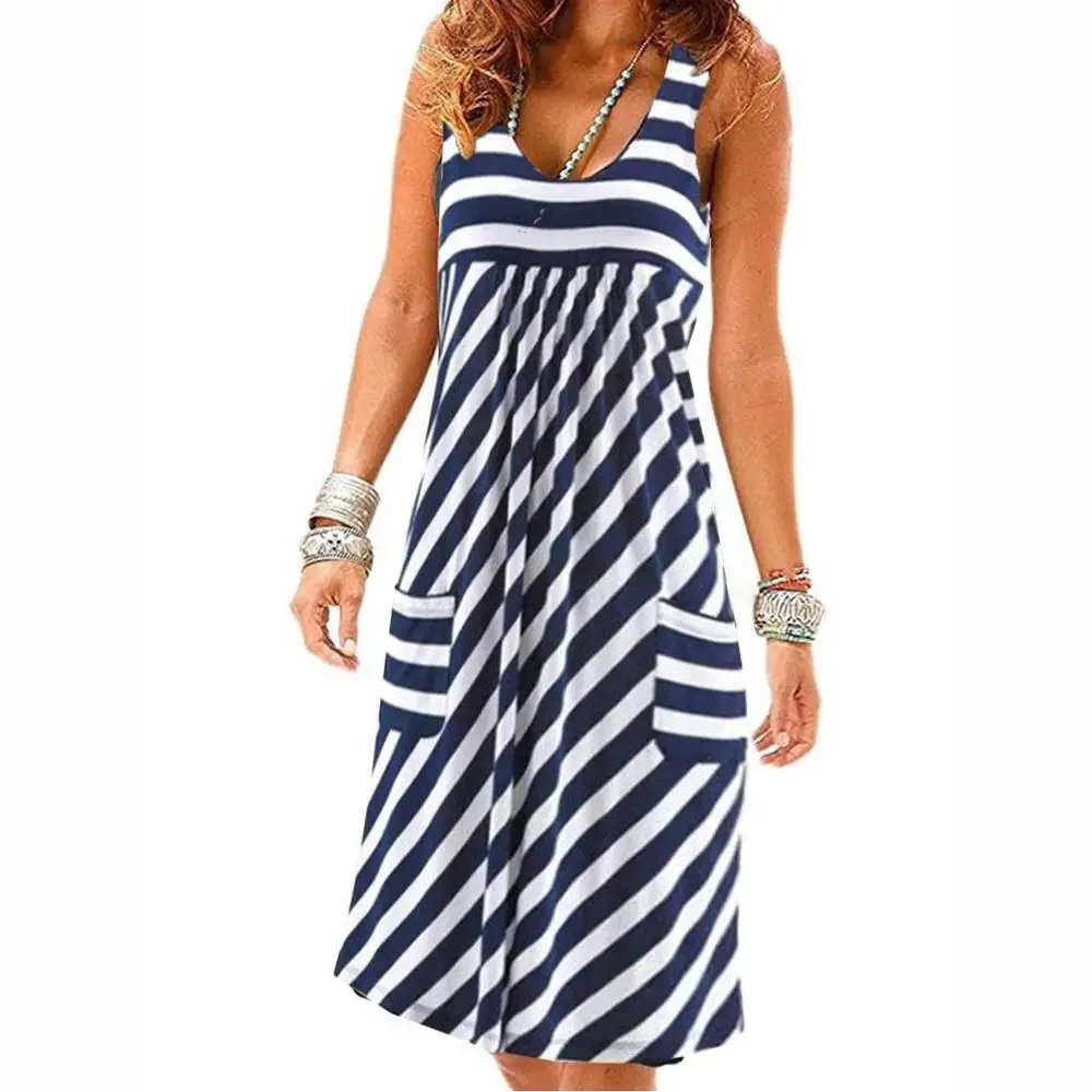 Women’s Casual Striped Summer Dress, Sleeveless Loose Fit
