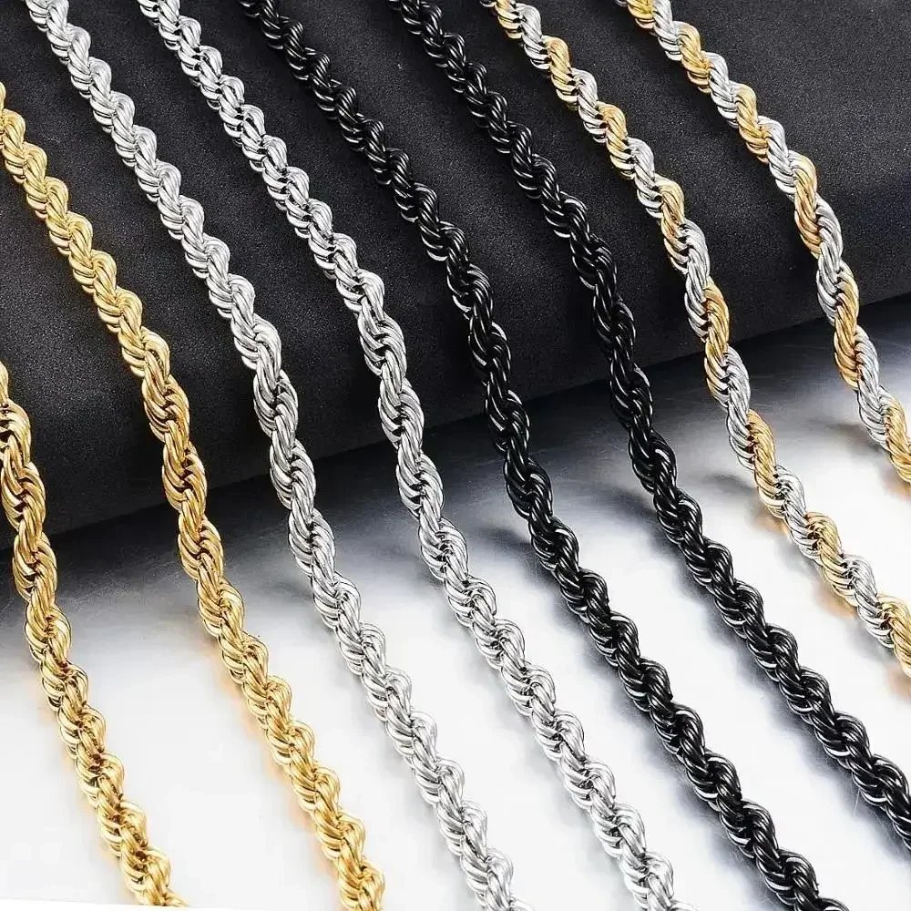 Stainless Steel Twisted Rope Necklace 2-5mm Unisex No-Fade