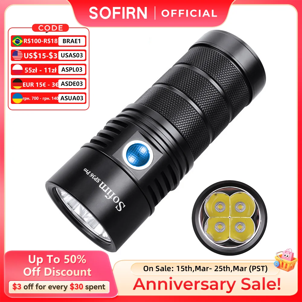 Sofirn SP36 Pro 8000lm High-Power USB-C 18650 LED Flashlight