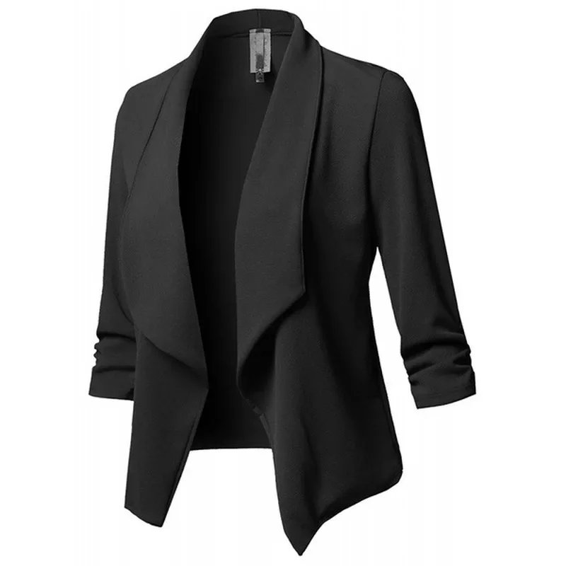 Women’s Black Ruched Asymmetrical Blazer – Long Sleeve