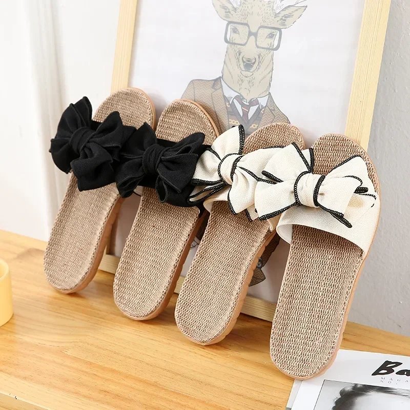 Women’s Summer Casual Linen Bow Slides
