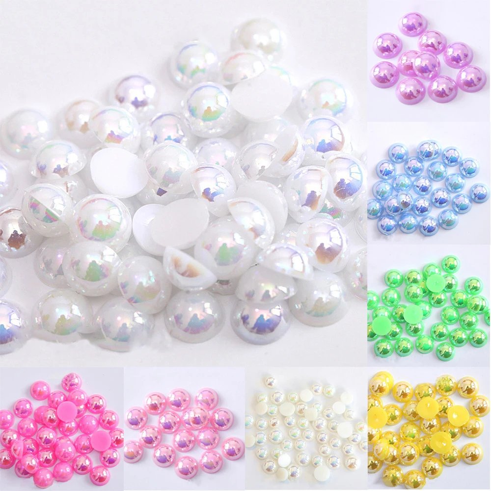 AB Flatback Half-Round Faux Pearls – Multiple Sizes