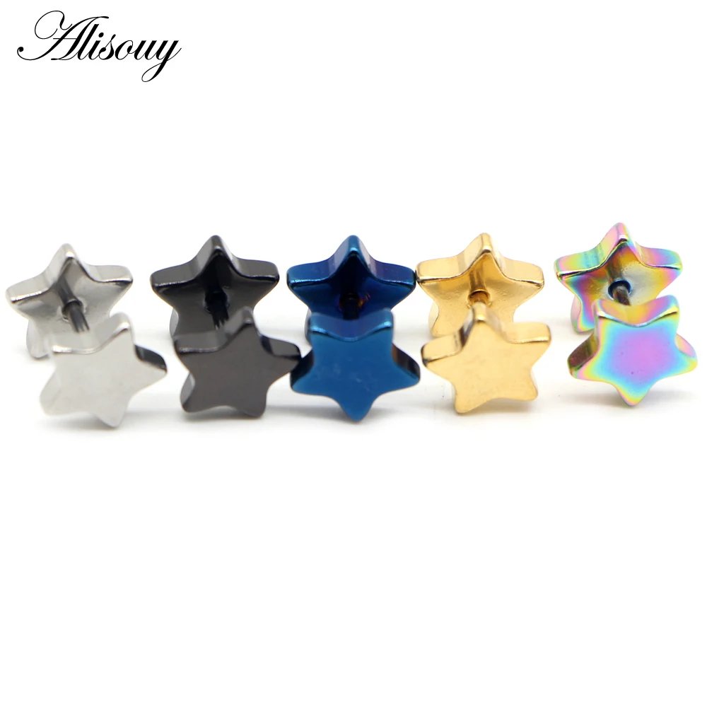 Alisouy Unisex 2pc Stainless Steel Star Earrings Screw-Back