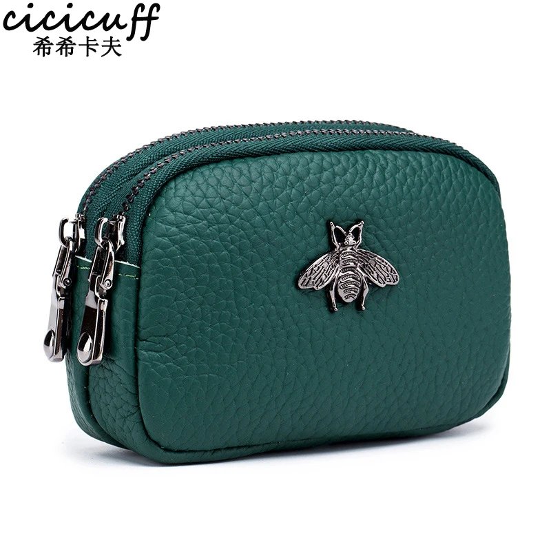 Women’s Leather Travel Coin Purse – Double-Zip Mini Wallet