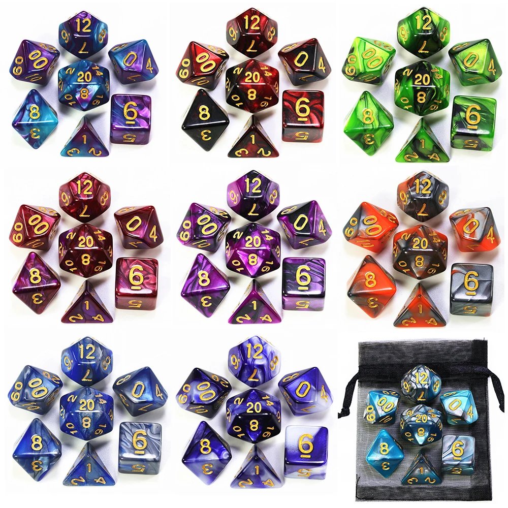 9-Color Polyhedral Dice Set with Bag D4-D20 for D&D & RPGs