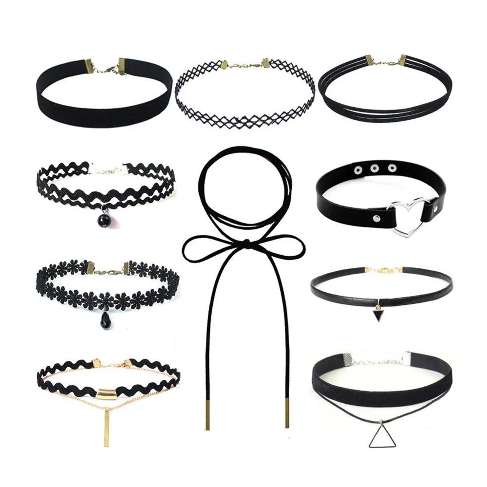 Vintage Black Velvet & Leather Gothic Choker Necklace