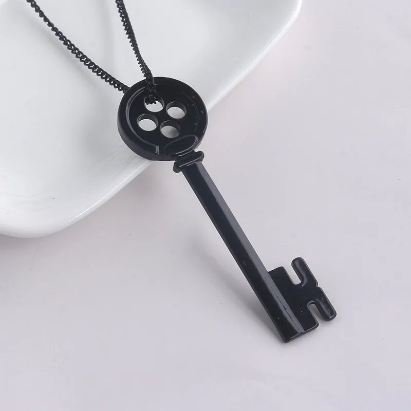 Coraline Black Button Secret Door Key Cosplay Necklace